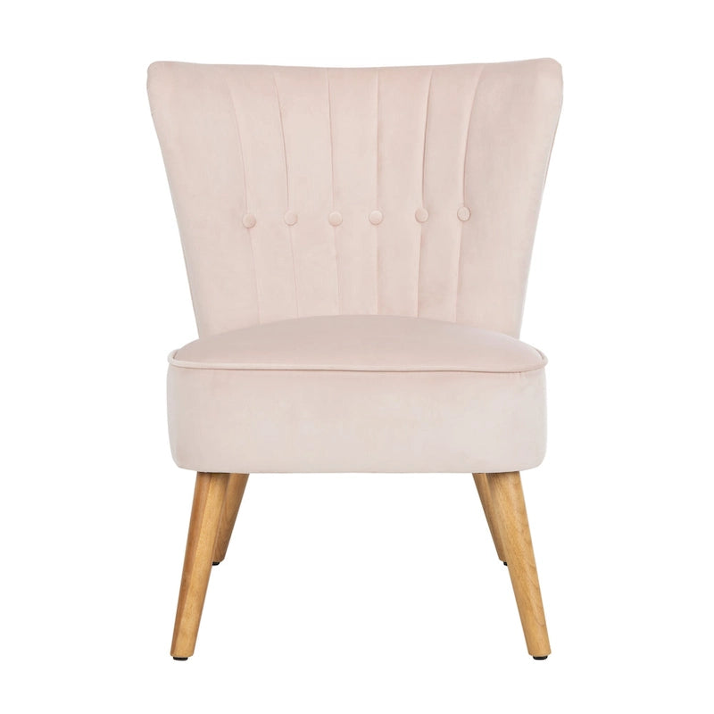 Fauteuil d'appoint capitonné en velours du milieu du siècle avec pieds en bois naturel