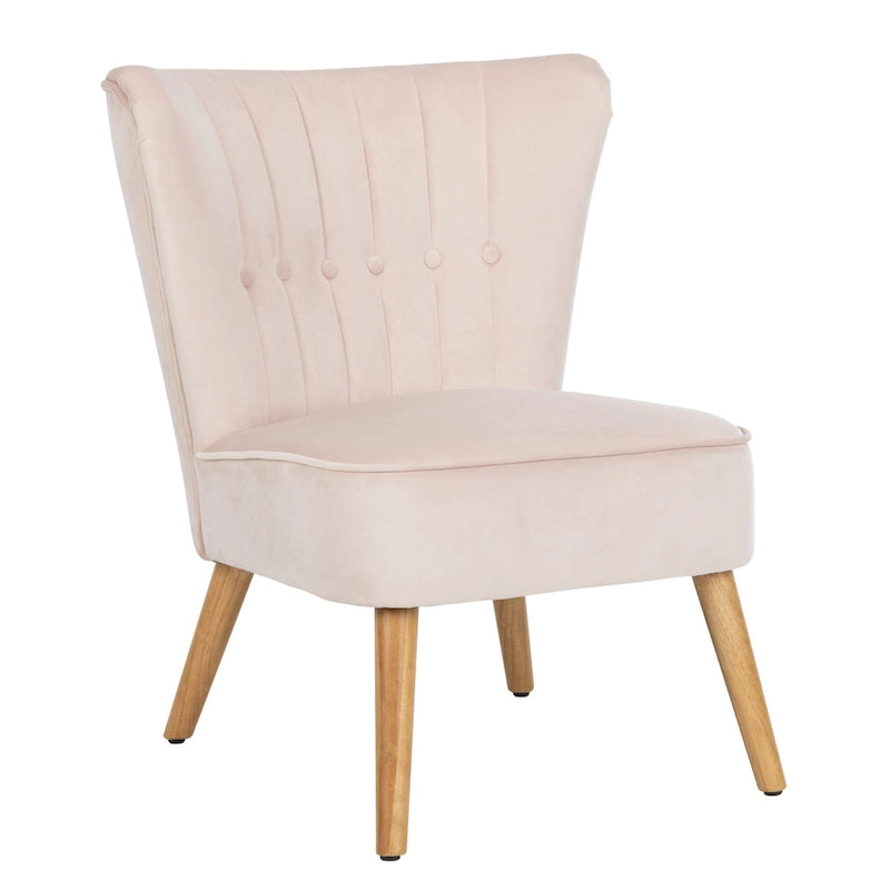 Fauteuil d'appoint capitonné en velours du milieu du siècle avec pieds en bois naturel