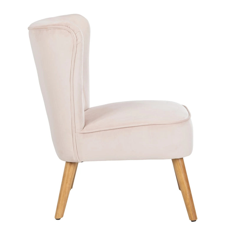 Fauteuil d'appoint capitonné en velours du milieu du siècle avec pieds en bois naturel