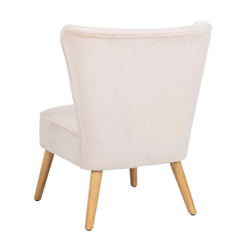 Fauteuil d'appoint capitonné en velours du milieu du siècle avec pieds en bois naturel
