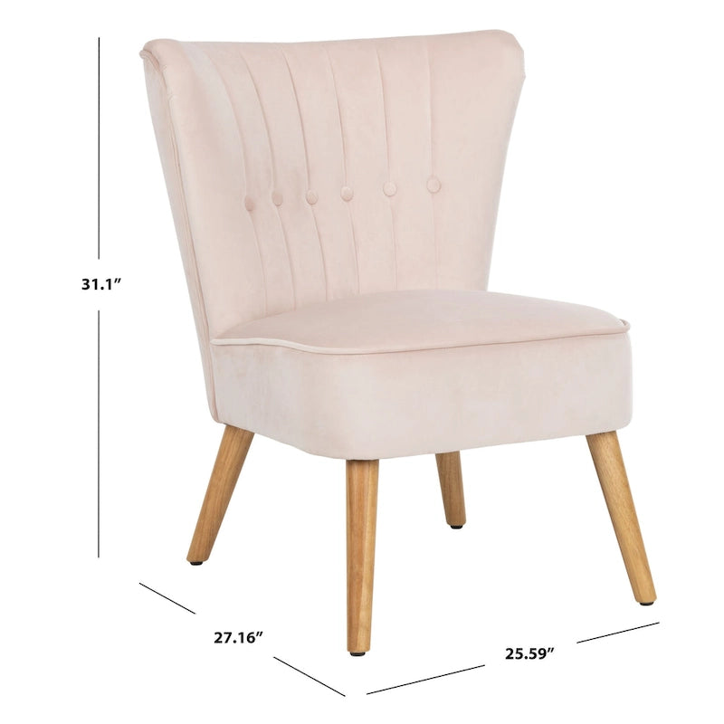 Fauteuil d'appoint capitonné en velours du milieu du siècle avec pieds en bois naturel