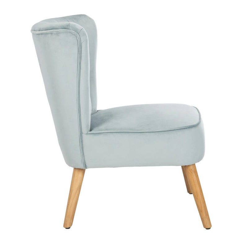 Fauteuil d'appoint capitonné en velours du milieu du siècle avec pieds en bois naturel