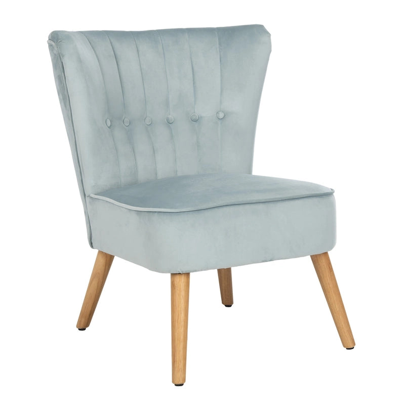 Fauteuil d'appoint capitonné en velours du milieu du siècle avec pieds en bois naturel
