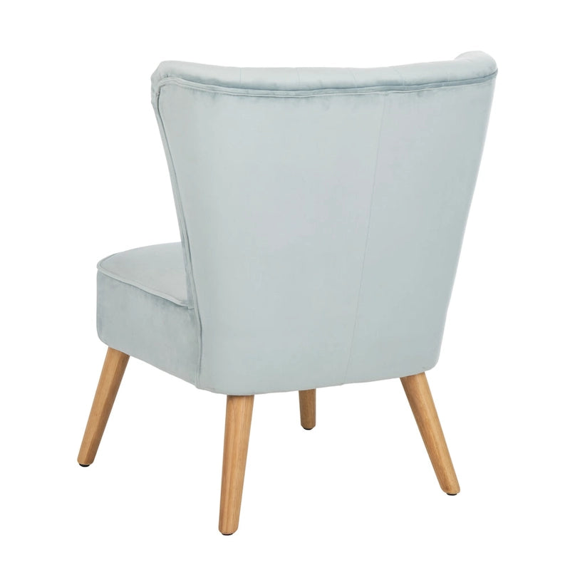 Fauteuil d'appoint capitonné en velours du milieu du siècle avec pieds en bois naturel