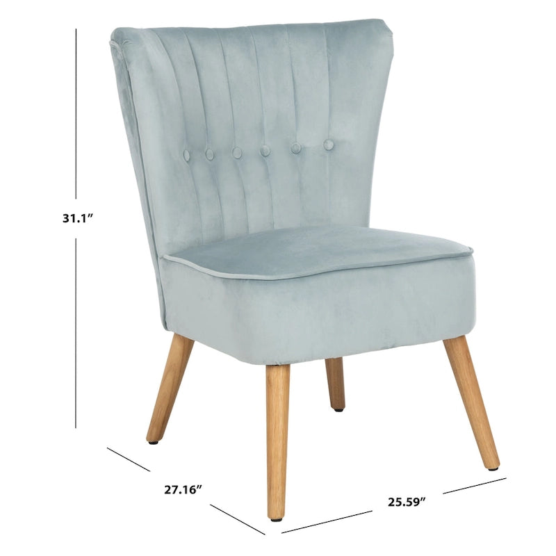 Fauteuil d'appoint capitonné en velours du milieu du siècle avec pieds en bois naturel