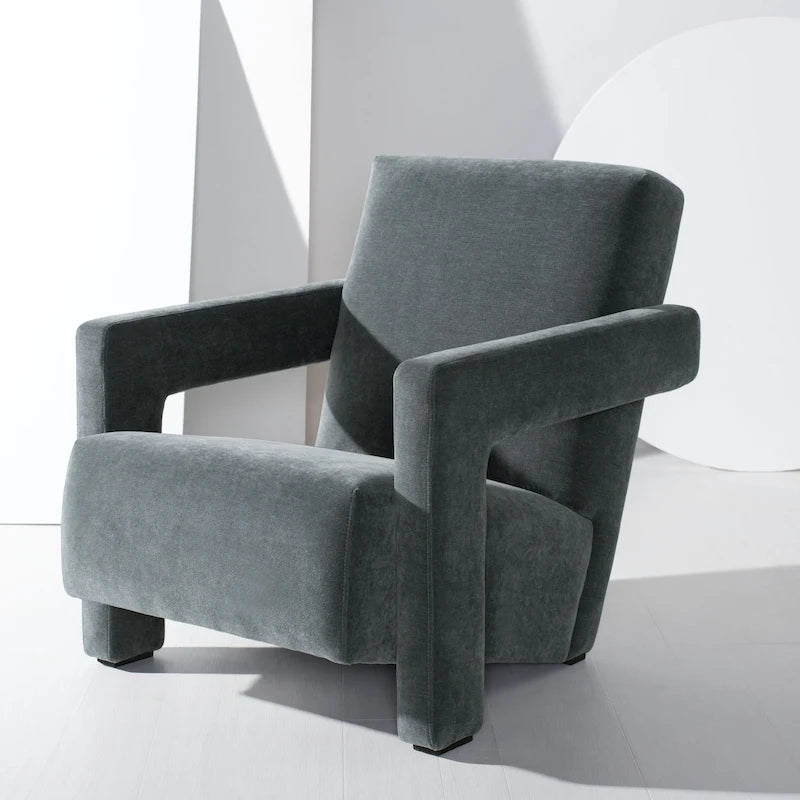 Fauteuil d'appoint moderne en velours avec dossier incliné et profil bas