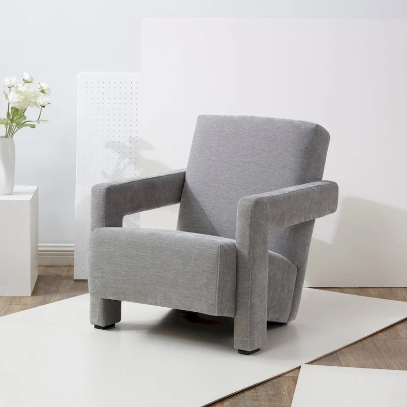 Fauteuil d'appoint moderne en velours avec dossier incliné et profil bas
