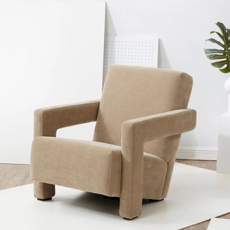 Fauteuil d'appoint moderne en velours avec dossier incliné et profil bas