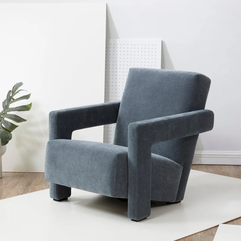 Fauteuil d'appoint moderne en velours avec dossier incliné et profil bas