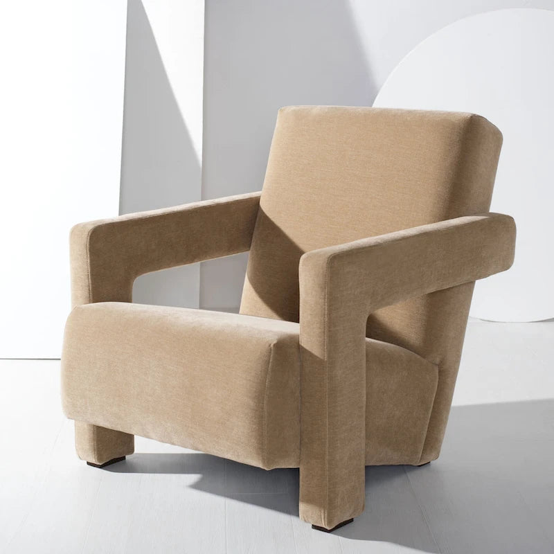 Fauteuil d'appoint moderne en velours avec dossier incliné et profil bas