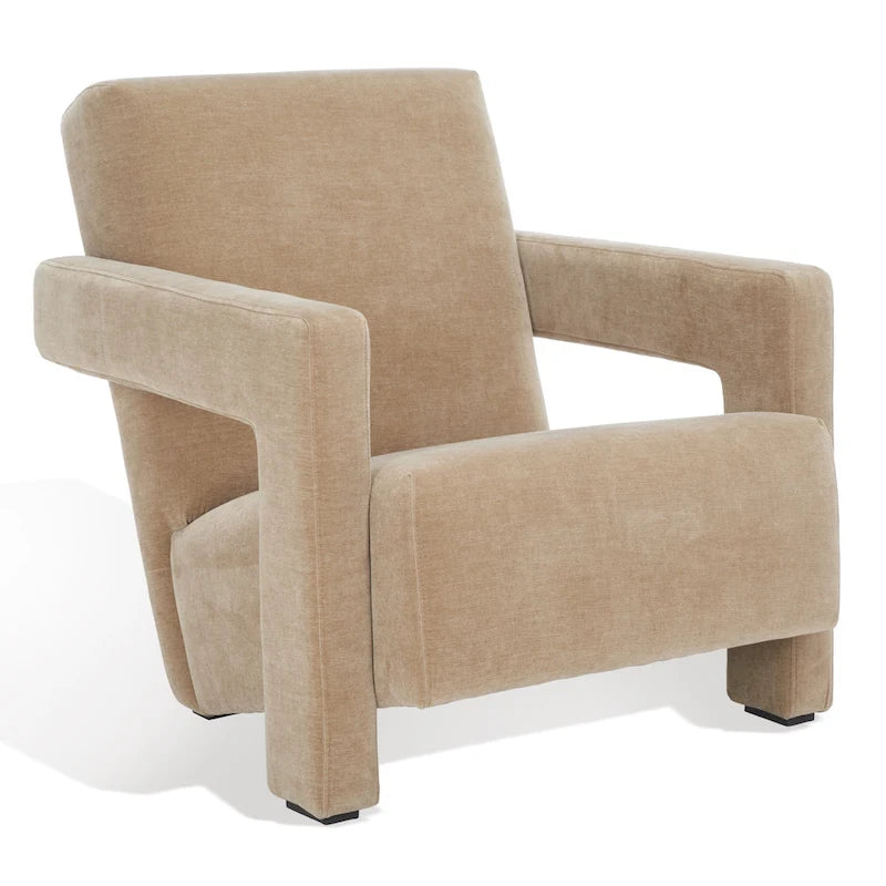 Fauteuil d'appoint moderne en velours avec dossier incliné et profil bas
