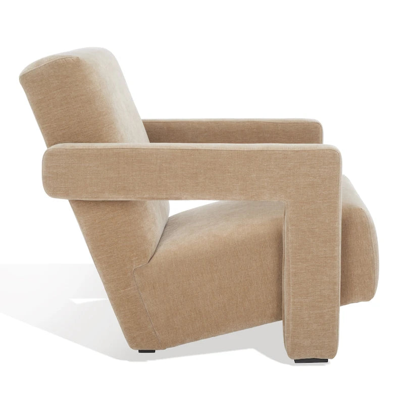 Fauteuil d'appoint moderne en velours avec dossier incliné et profil bas
