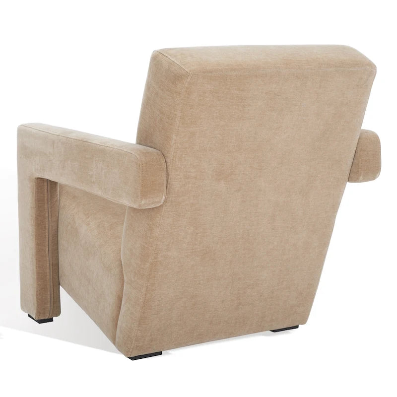 Fauteuil d'appoint moderne en velours avec dossier incliné et profil bas