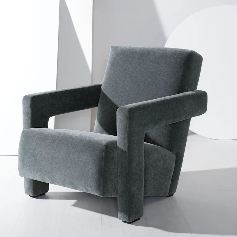 Fauteuil d'appoint moderne en velours avec dossier incliné et profil bas