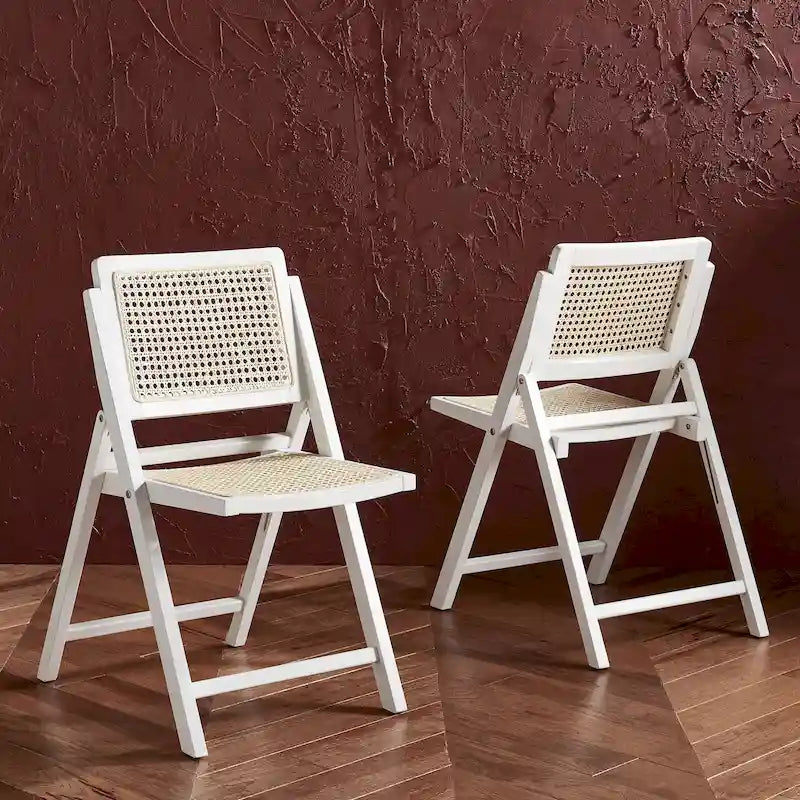 Chaise de salle à manger pliante en bois massif avec maille en rotin cannage Noyer Noir Blanc Naturel