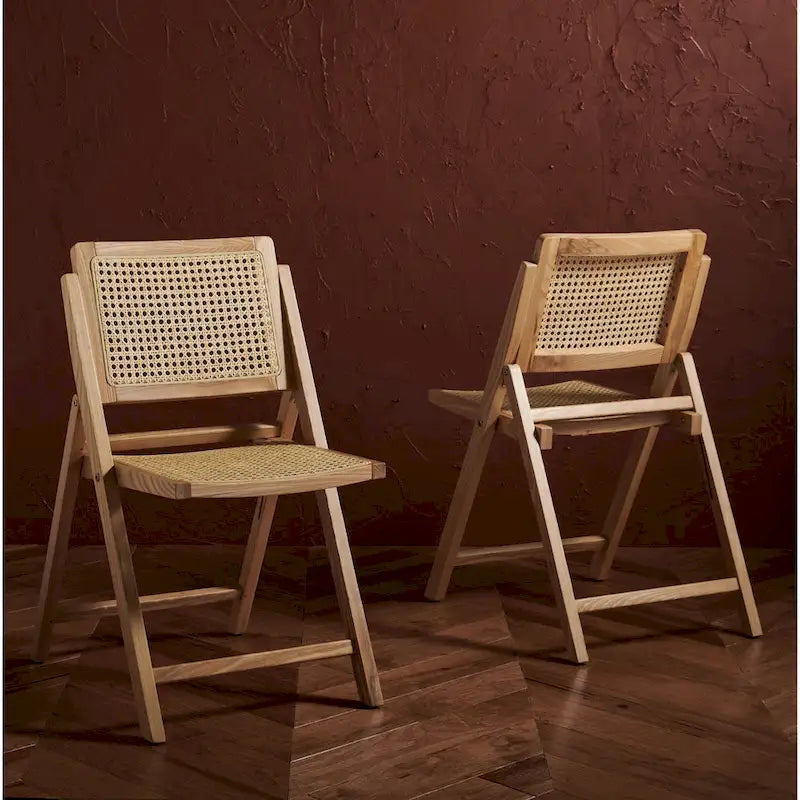 Chaise de salle à manger pliante en bois massif avec maille en rotin cannage Noyer Noir Blanc Naturel