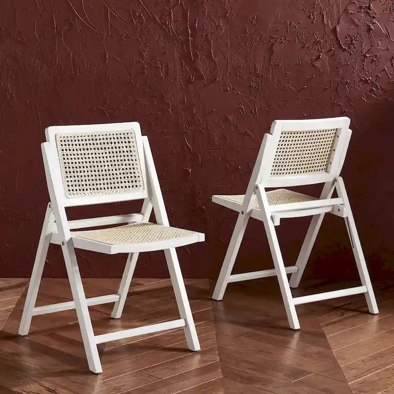 Chaise de salle à manger pliante en bois massif avec maille en rotin cannage Noyer Noir Blanc Naturel