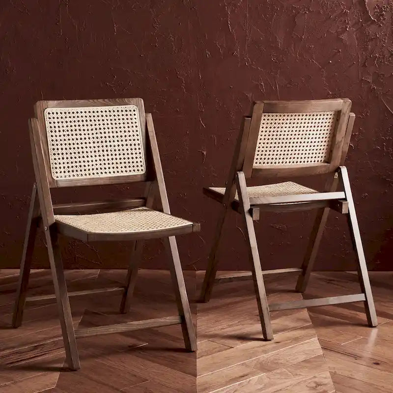 Chaise de salle à manger pliante en bois massif avec maille en rotin cannage Noyer Noir Blanc Naturel