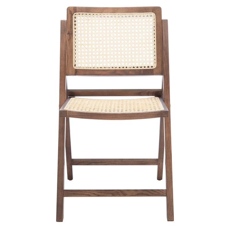 Chaise de salle à manger pliante en bois massif avec maille en rotin cannage Noyer Noir Blanc Naturel