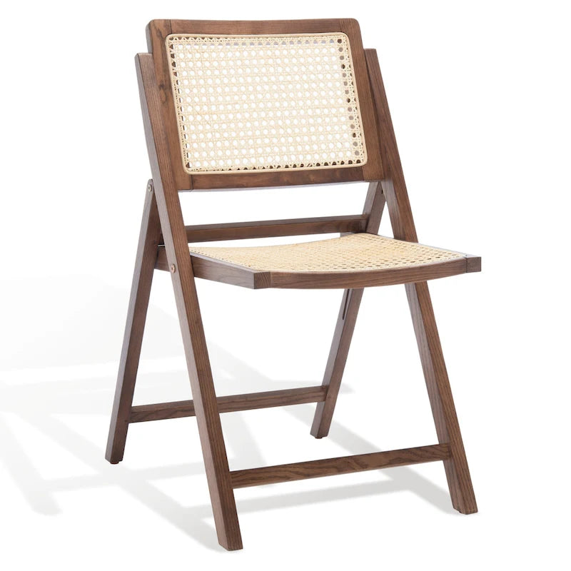 Chaise de salle à manger pliante en bois massif avec maille en rotin cannage Noyer Noir Blanc Naturel
