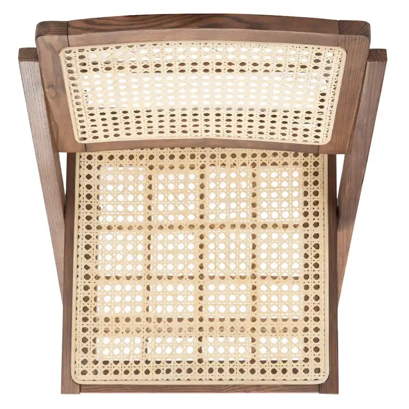Chaise de salle à manger pliante en bois massif avec maille en rotin cannage Noyer Noir Blanc Naturel