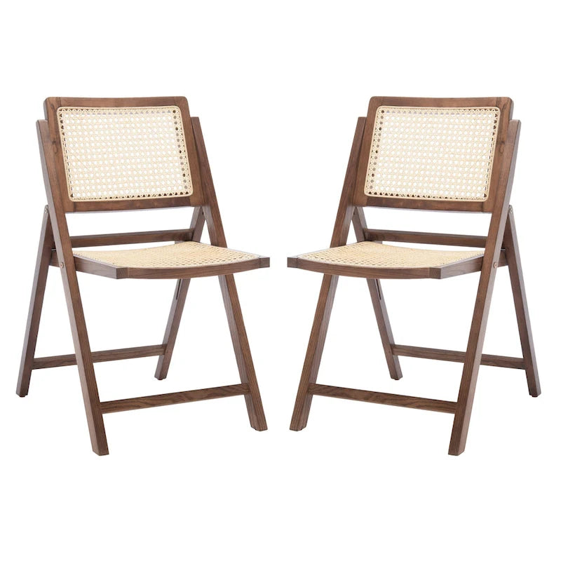 Chaise de salle à manger pliante en bois massif avec maille en rotin cannage Noyer Noir Blanc Naturel