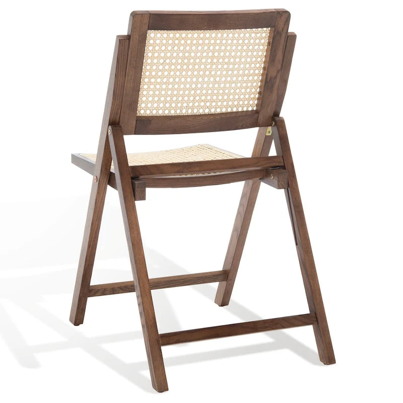 Chaise de salle à manger pliante en bois massif avec maille en rotin cannage Noyer Noir Blanc Naturel