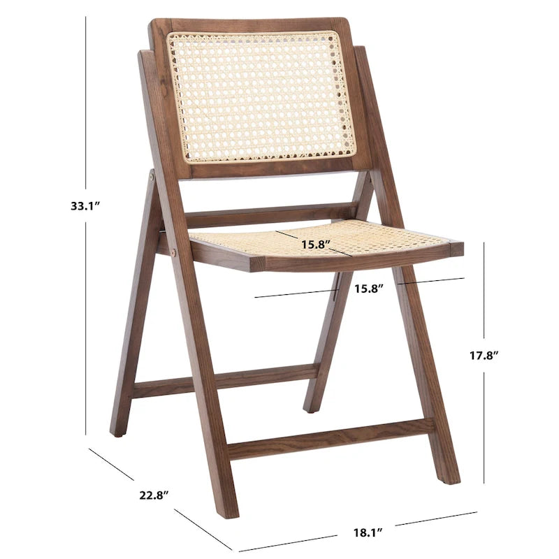 Chaise de salle à manger pliante en bois massif avec maille en rotin cannage Noyer Noir Blanc Naturel