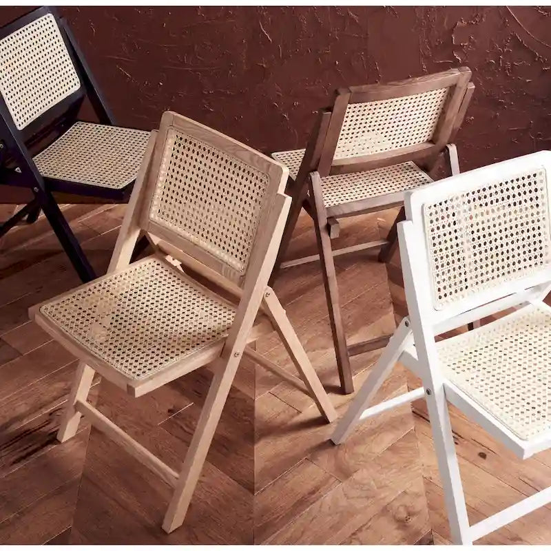 Chaise de salle à manger pliante en bois massif avec maille en rotin cannage Noyer Noir Blanc Naturel