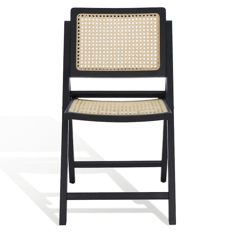 Chaise de salle à manger pliante en bois massif avec maille en rotin cannage Noyer Noir Blanc Naturel