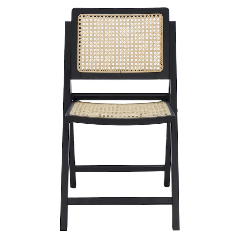 Chaise de salle à manger pliante en bois massif avec maille en rotin cannage Noyer Noir Blanc Naturel