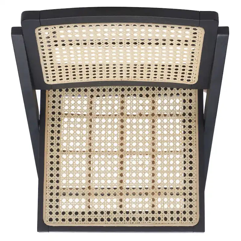 Chaise de salle à manger pliante en bois massif avec maille en rotin cannage Noyer Noir Blanc Naturel