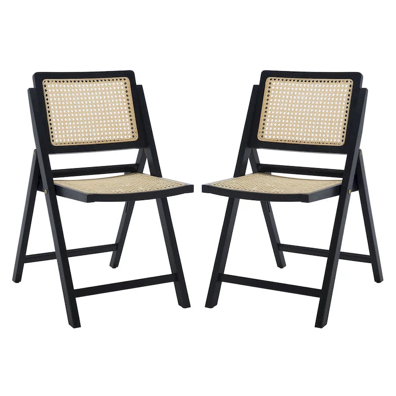 Chaise de salle à manger pliante en bois massif avec maille en rotin cannage Noyer Noir Blanc Naturel