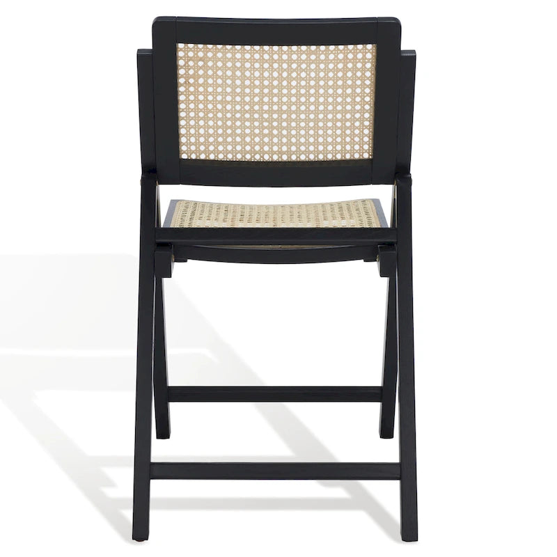 Chaise de salle à manger pliante en bois massif avec maille en rotin cannage Noyer Noir Blanc Naturel
