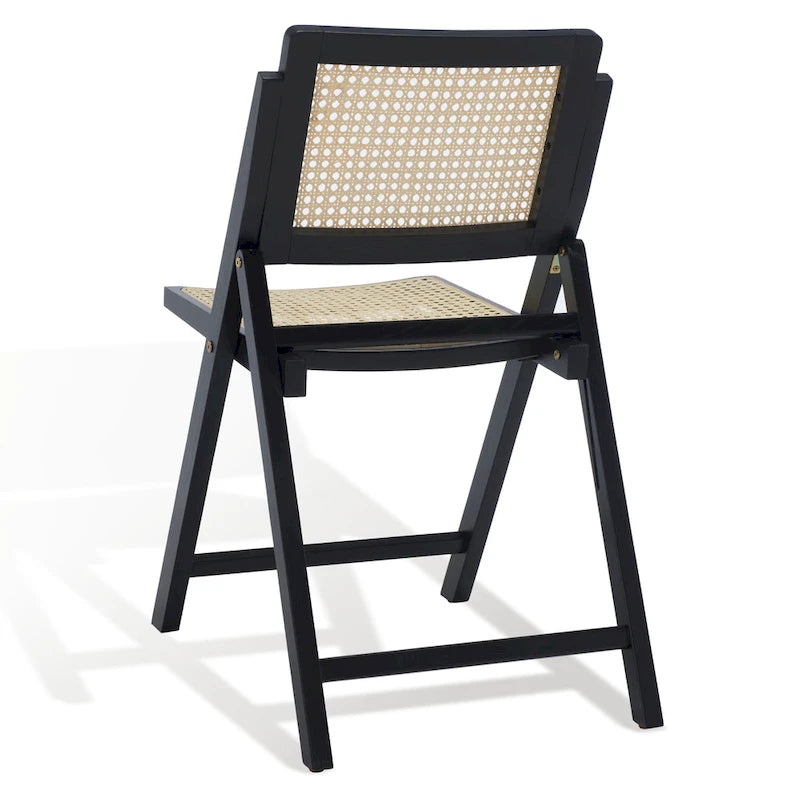 Chaise de salle à manger pliante en bois massif avec maille en rotin cannage Noyer Noir Blanc Naturel