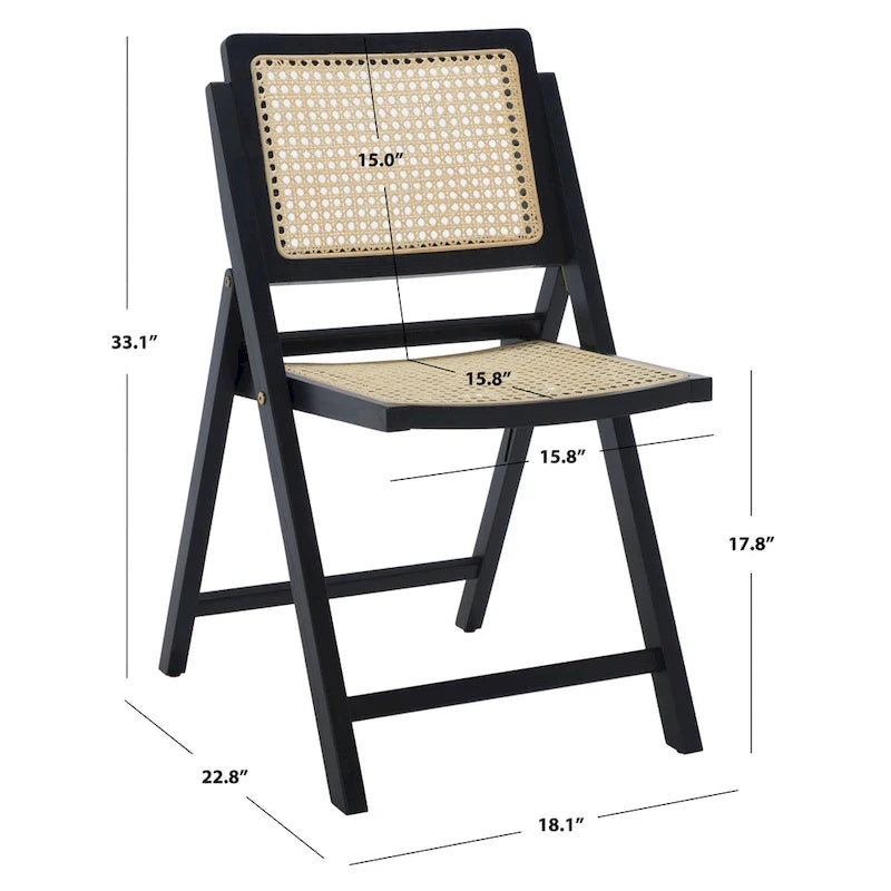 Chaise de salle à manger pliante en bois massif avec maille en rotin cannage Noyer Noir Blanc Naturel