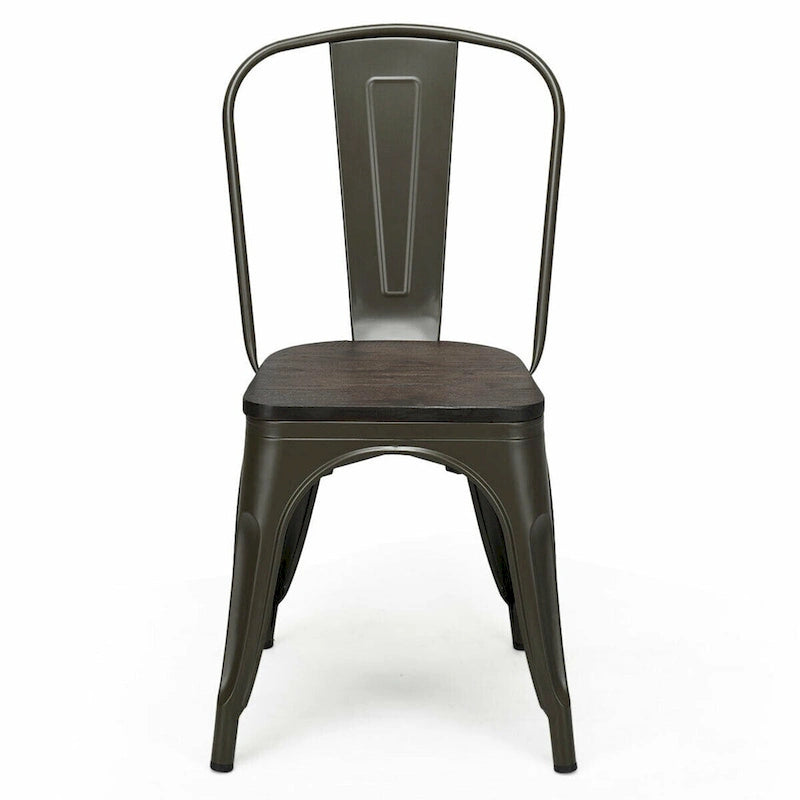 Chaise de salle à manger empilable en métal couleur canon de fusil, style industriel, assise en bois d'orme, café