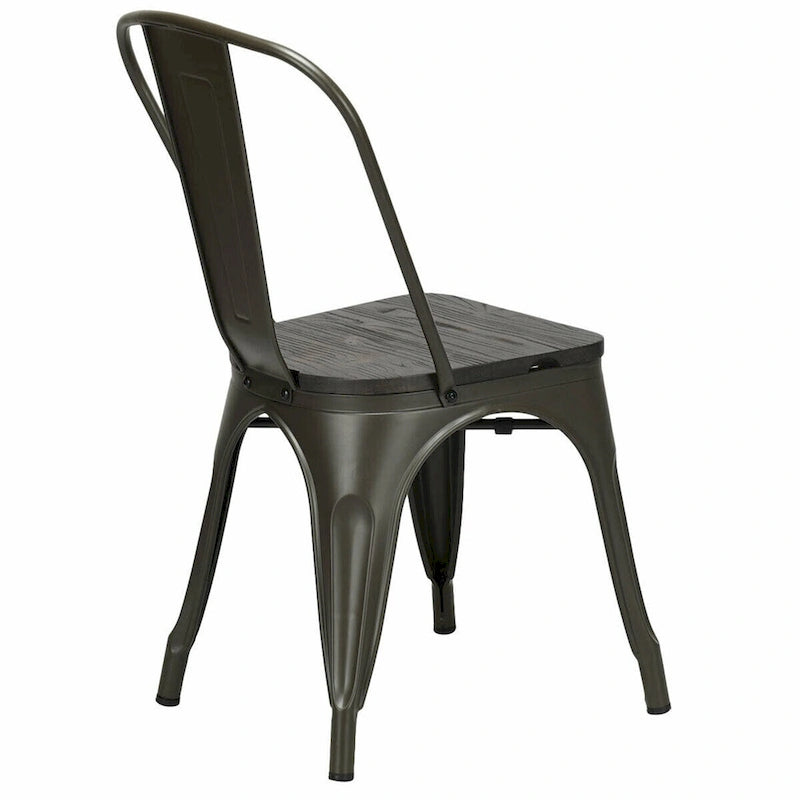 Chaise de salle à manger empilable en métal couleur canon de fusil, style industriel, assise en bois d'orme, café
