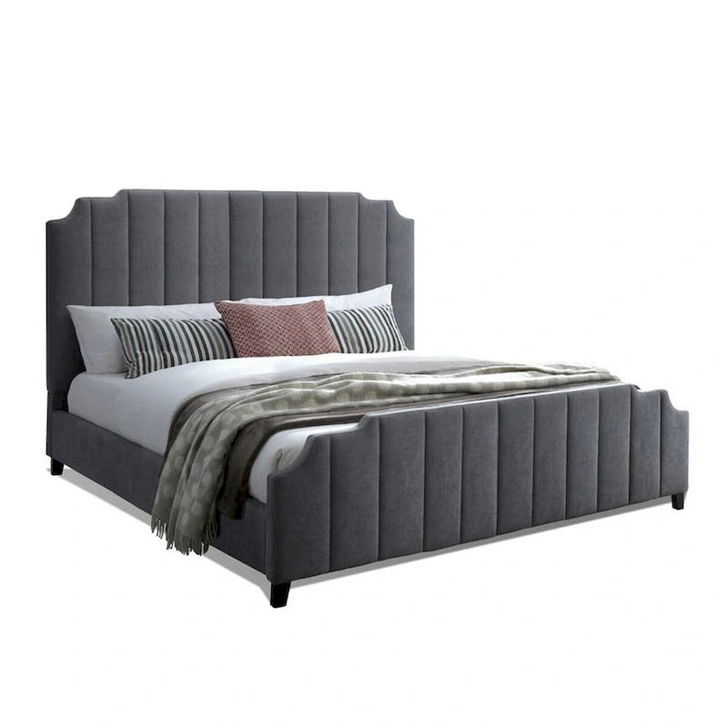 Lit King Size Rembourré, Tête et Pied de Lit Capitonné en Chenille Gris Foncé