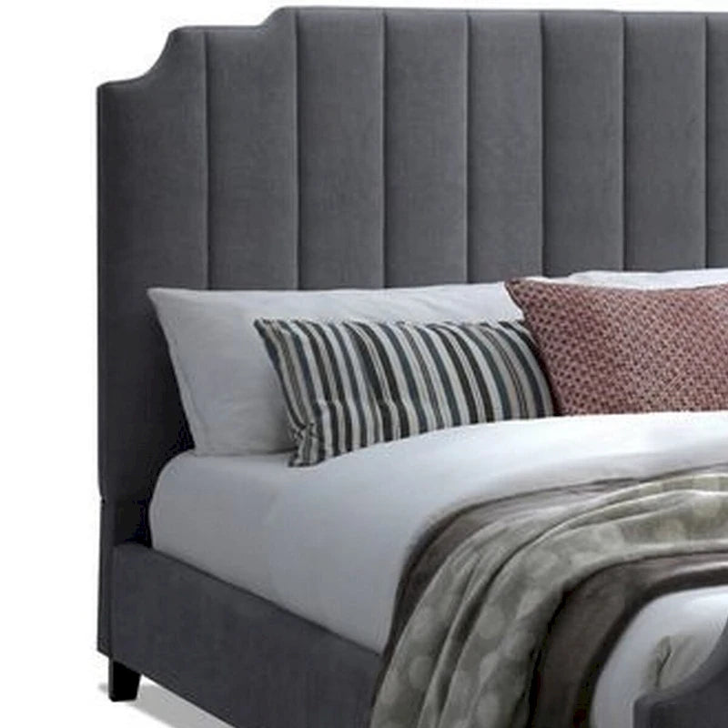 Lit King Size Rembourré, Tête et Pied de Lit Capitonné en Chenille Gris Foncé