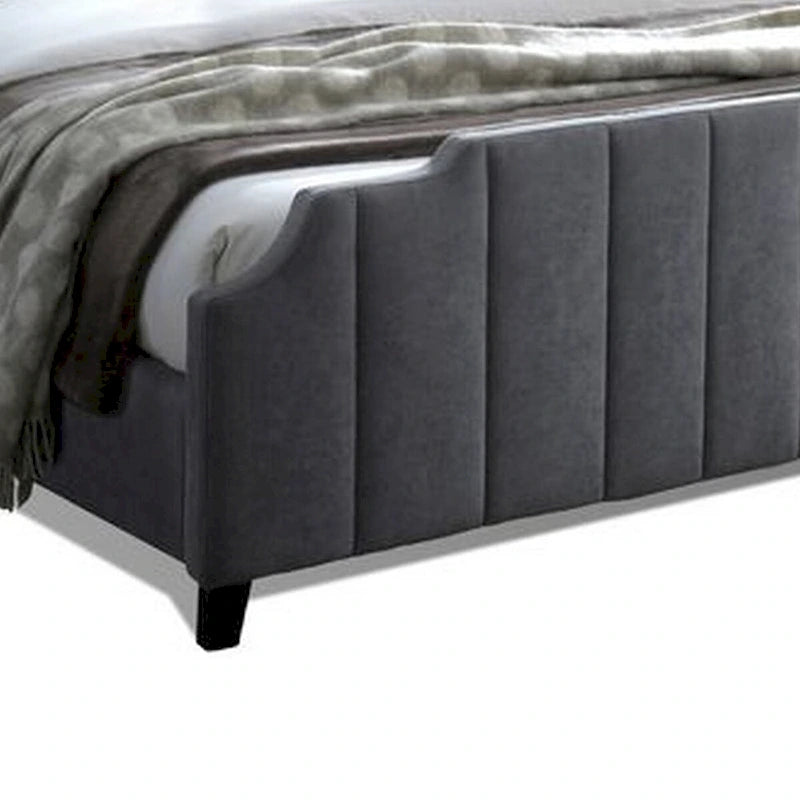 Lit King Size Rembourré, Tête et Pied de Lit Capitonné en Chenille Gris Foncé