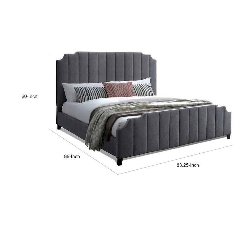Lit King Size Rembourré, Tête et Pied de Lit Capitonné en Chenille Gris Foncé