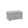 Banc de rangement capitonné en tissu jacquard bleu avec pieds espresso