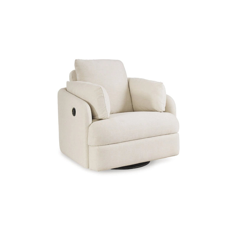 Fauteuil inclinable pivotant en polyester beige avec espace de rangement caché