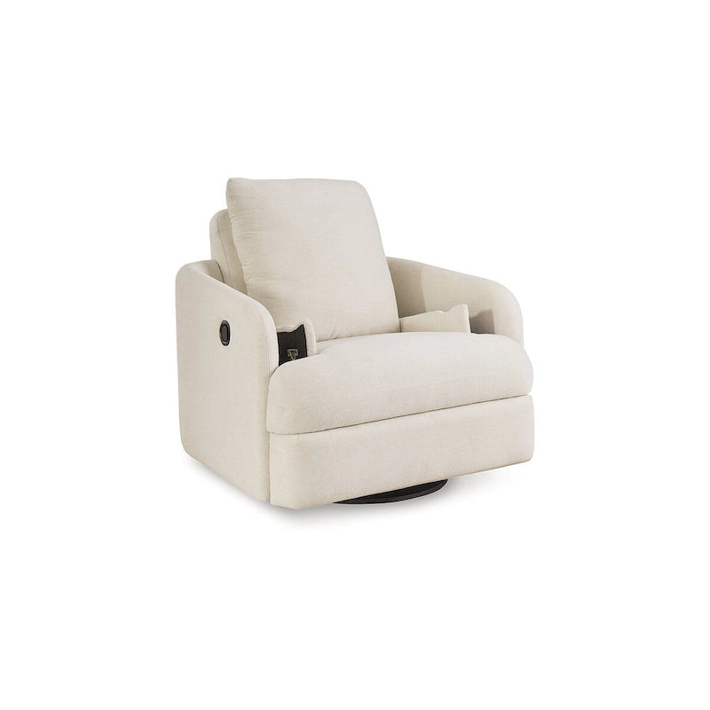 Fauteuil inclinable pivotant en polyester beige avec espace de rangement caché