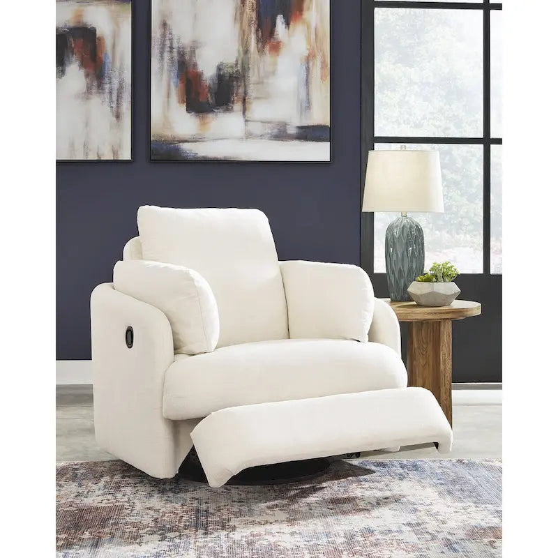 Fauteuil inclinable pivotant en polyester beige avec espace de rangement caché