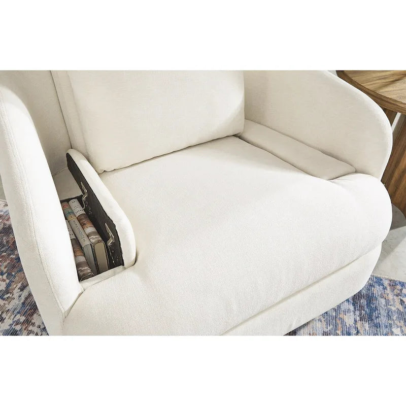 Fauteuil inclinable pivotant en polyester beige avec espace de rangement caché