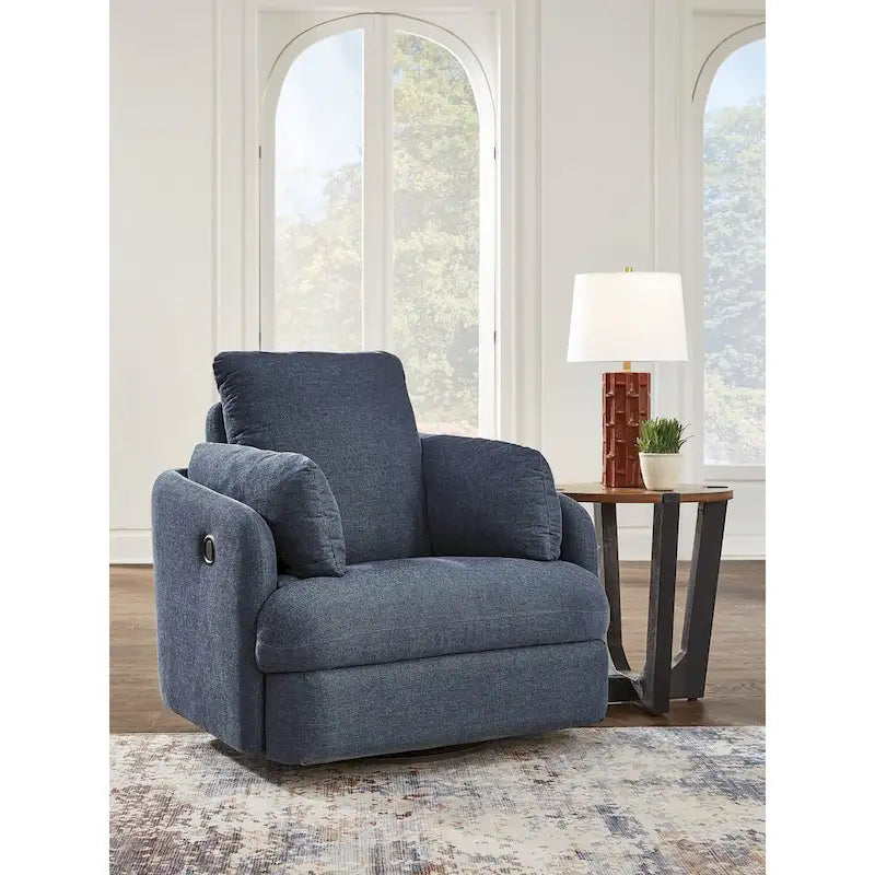 Fauteuil inclinable pivotant en polyester beige avec espace de rangement caché