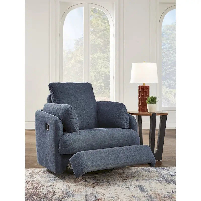 Fauteuil inclinable pivotant en polyester beige avec espace de rangement caché