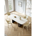 Table à manger rectangulaire en pierre frittée blanche avec double piédestal pour 6 personnes